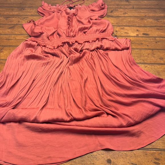 Lane Bryant Dresses & Skirts - Lane Bryant Coral Pink Ruffle Pleated Smocked Waist Midi Dress Plus Size 26/28